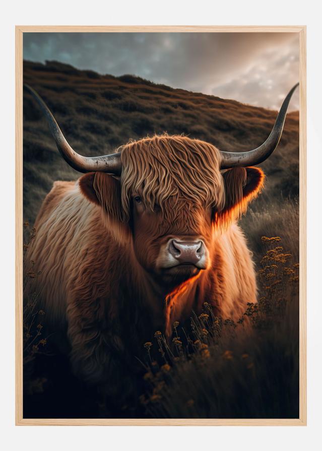 Highland Cow With Big Horns Plagát