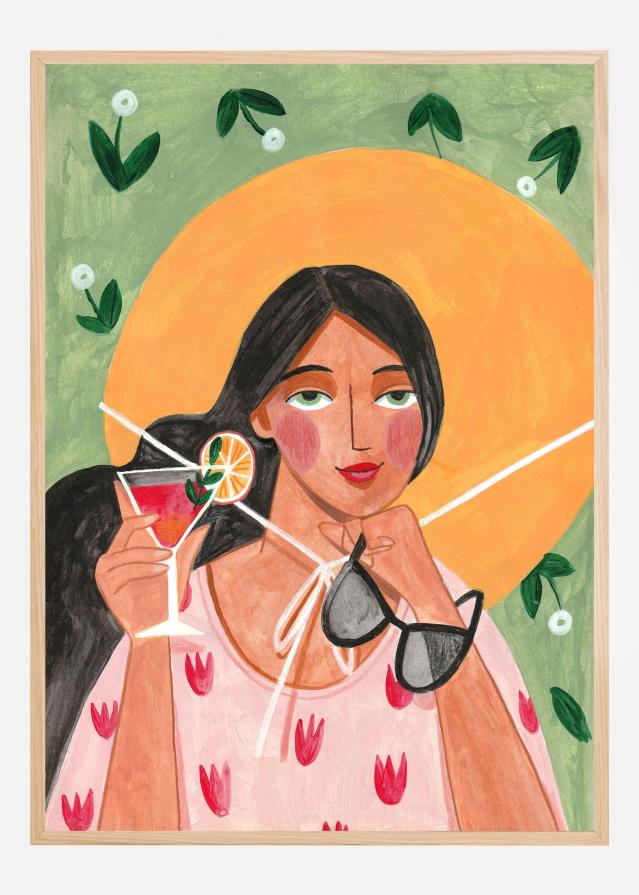 Abstract Modern Bohemian Woman with Cocktail Plagát