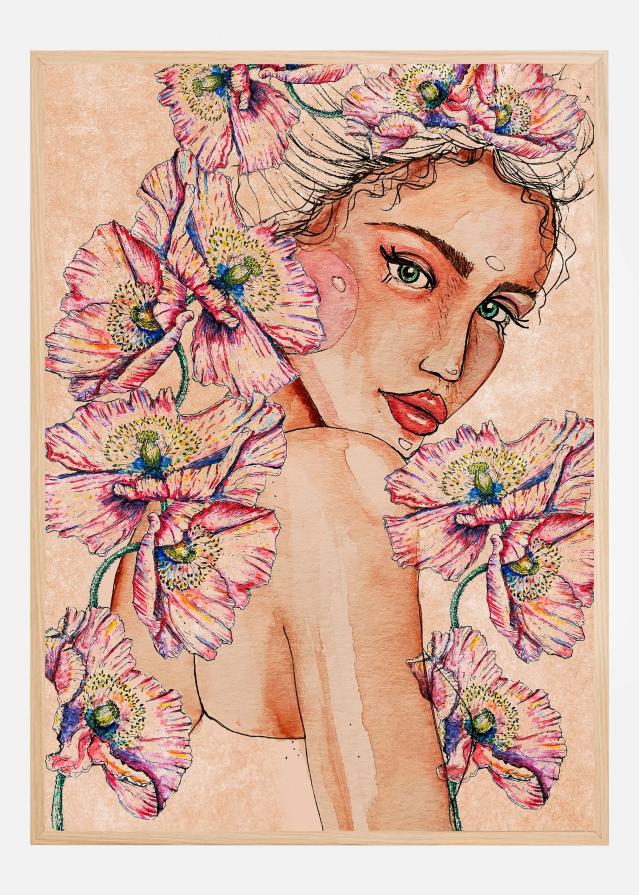 Woman wih Poppies Plagát