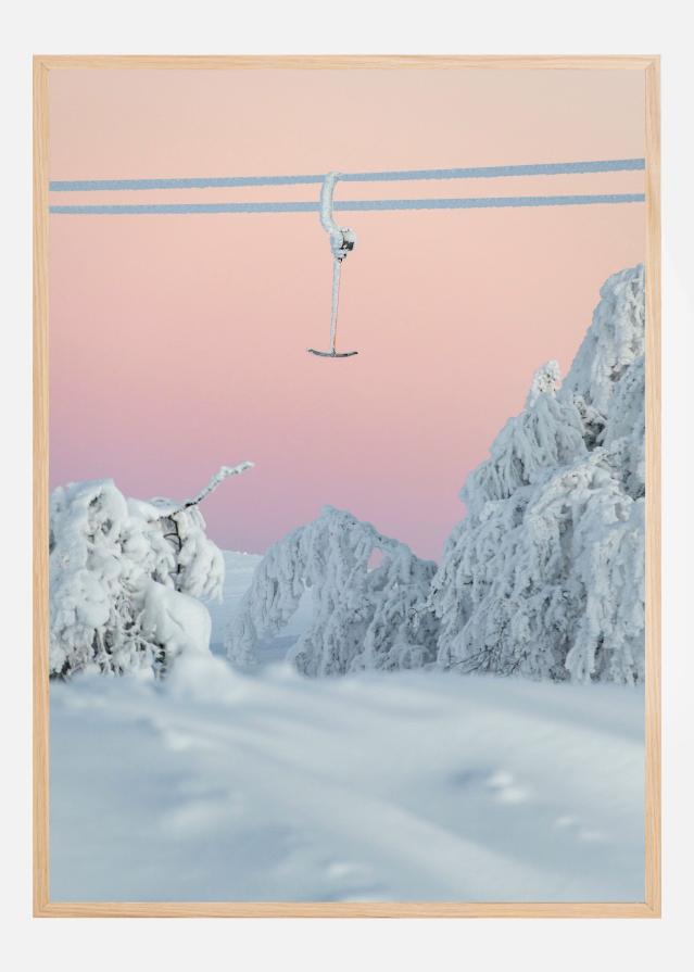 Snowbound lift in pastel sky Plagát