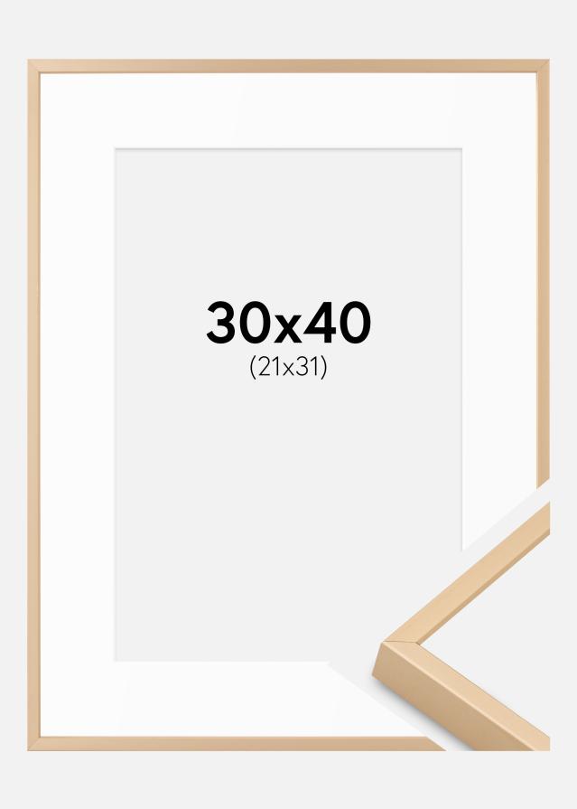 Hliníkový rám Mosadz 30x40 cm - Pasparty Biela 22x32 cm