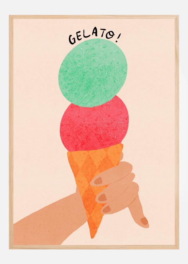Gelato Strawberry and Mint Italy Ice Cream Typography Plagát