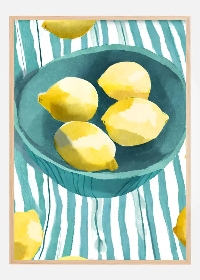 Zitronen in türkisfarbener Schale Plagát