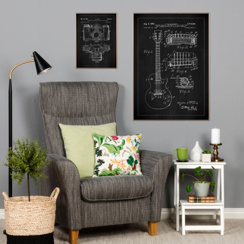 Motív patentov - Elektrická gitara v - Cierna Plagát