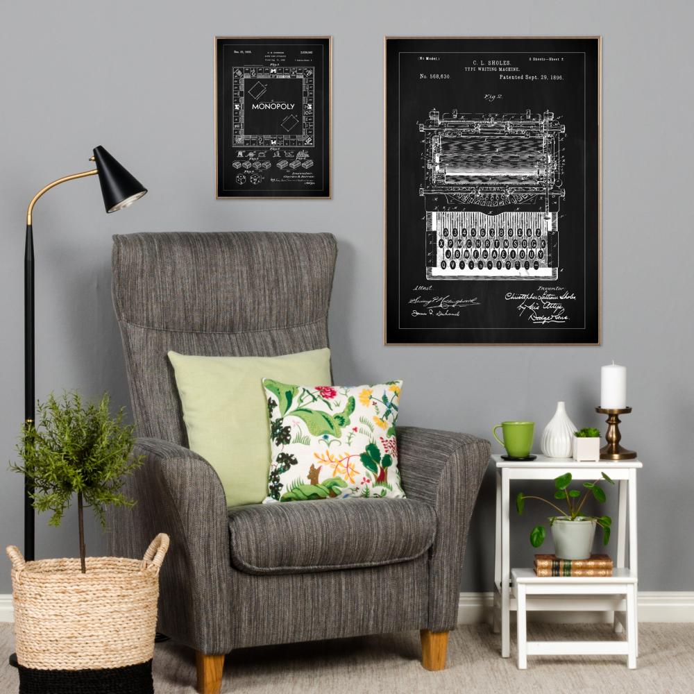 Motív patentov - Písací stroj - Cierna Plagát