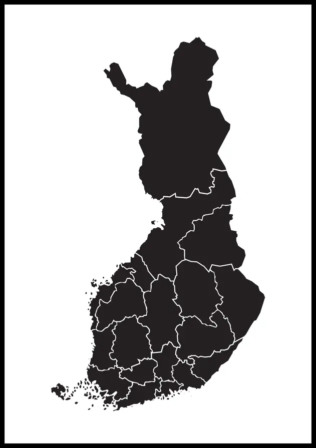 Mapa - Finland - Cierna Plagát