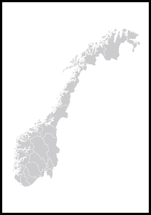 Mapa - Norge - Sivá Plagát