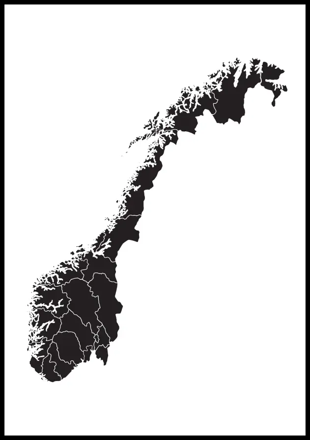 Mapa - Norge - Cierna Plagát