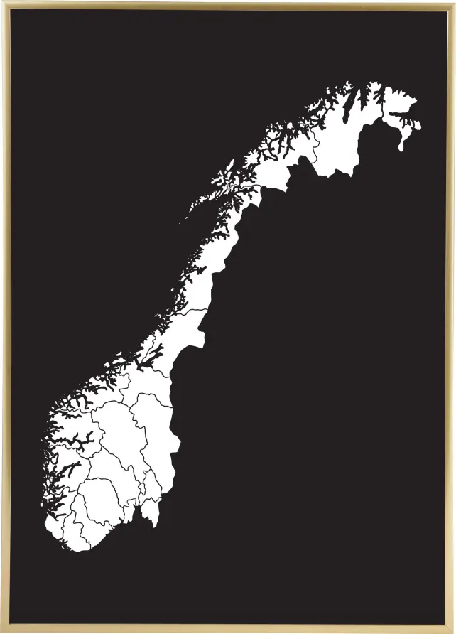 Mapa - Norge - Biela Plagát