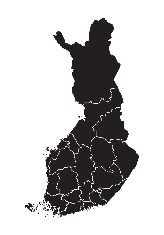Mapa - Finland - Cierna Plagát