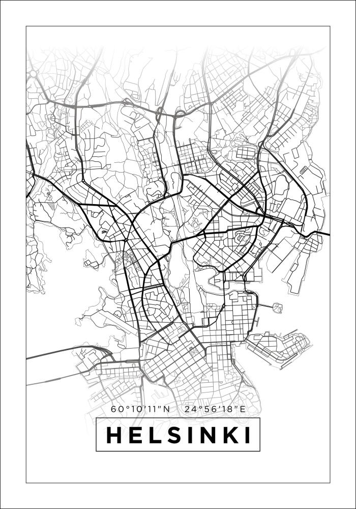 Mapa - Helsinki - Biela Plagát