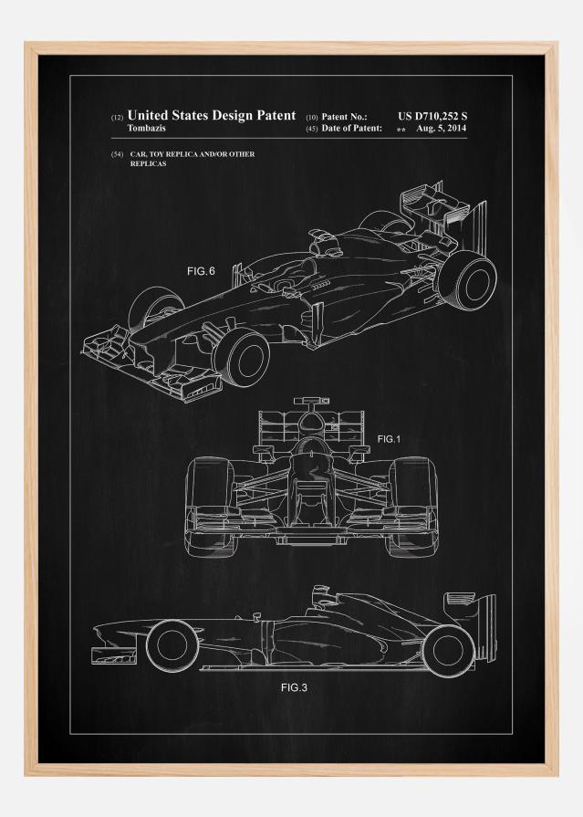 Patent Print - Formula 1 Racing Car - Black Plagát