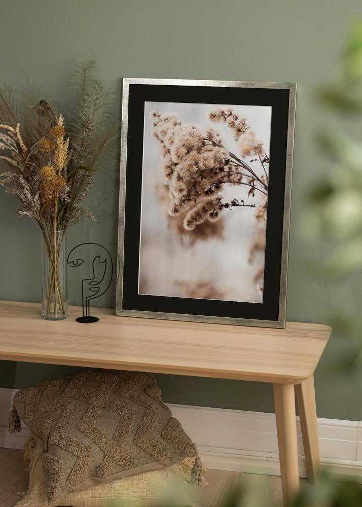 Rám Štýlová Strieborná 18x24 cm - Pasparta Cierna 13x18 cm