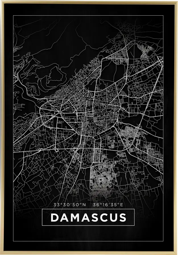 Mapa - Damascus - Cierna Plagát