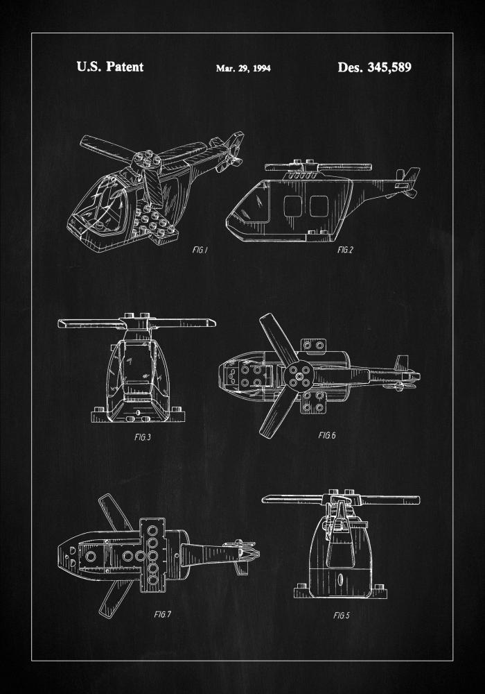 Patent Print - Lego Helicopter - Black Plagát