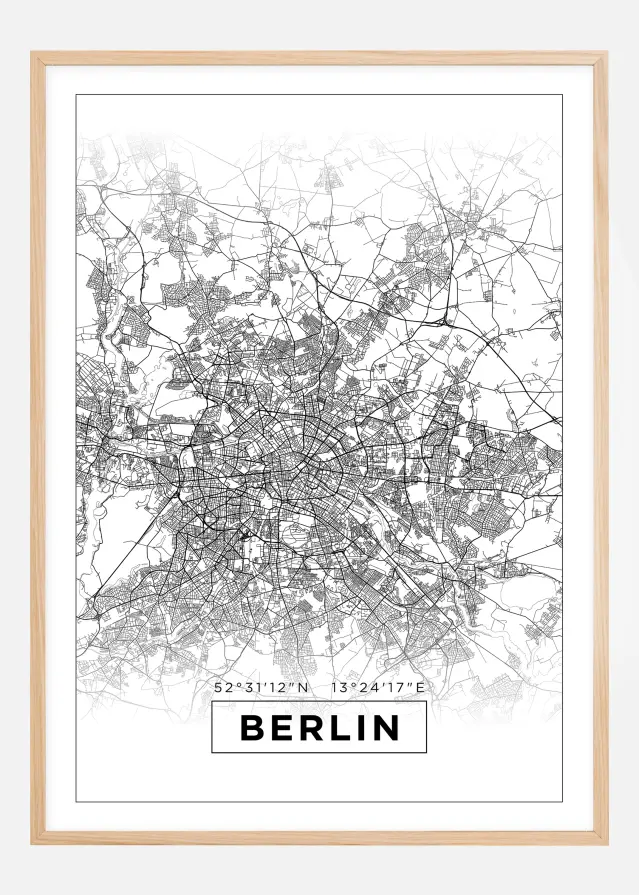Mapa - Berlin - Biela Plagát