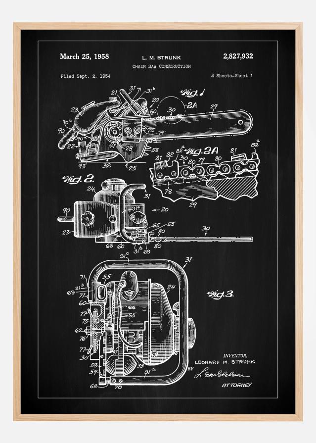 Patent Print - Chain Saw - Black Plagát