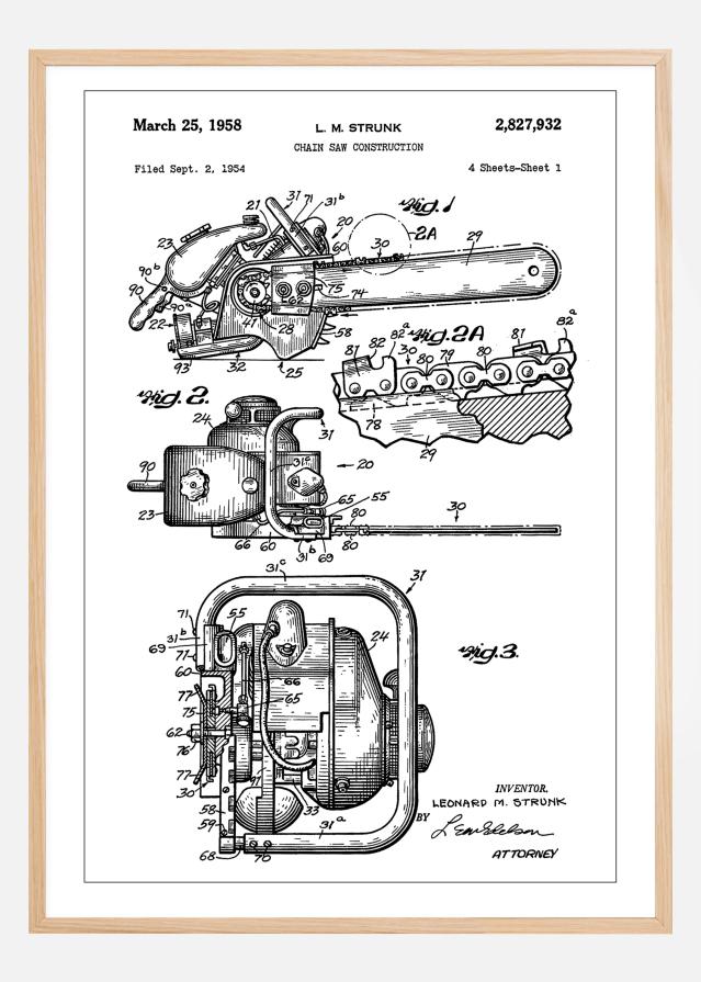 Patent Print - Chain Saw - White Plagát