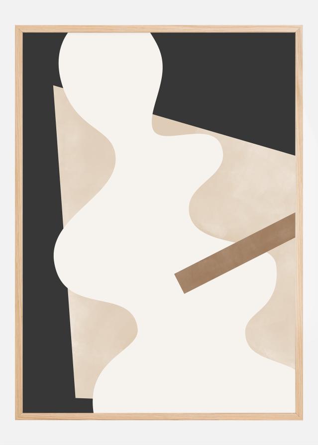 Beige Graphic Curves Art Plagát