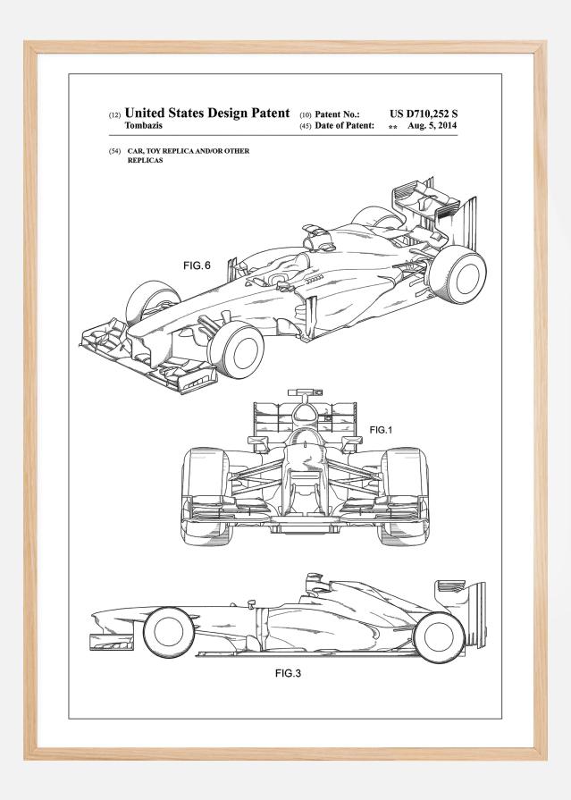 Patent Print - Formula 1 Racing Car - White Plagát