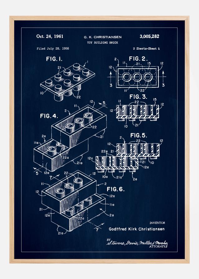Patent Print - Lego Block I - Blue Plagát