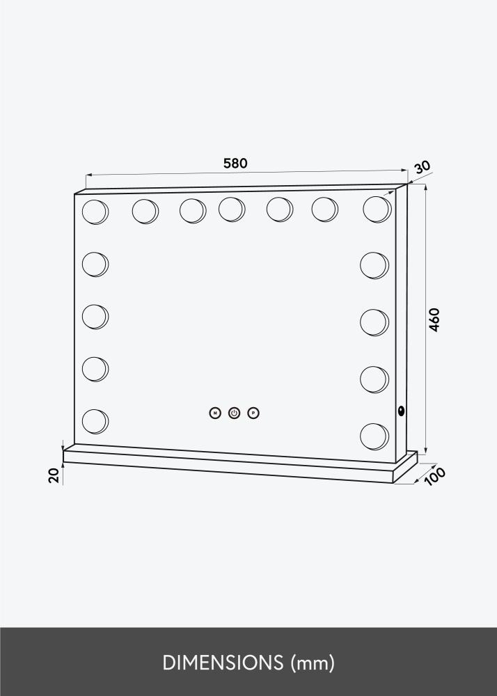 KAILA Kozmetické zrkadlo Hollywood 15 Cierna 58x46 cm