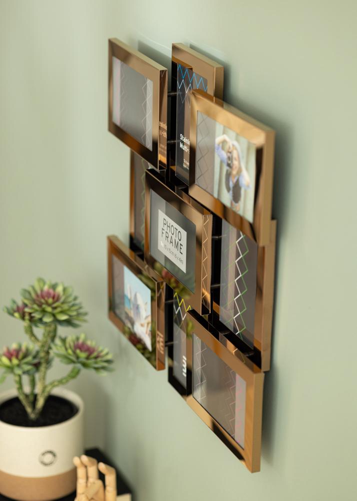 Stainless Steel Multirám Ružovo-zlatá - 9 Obrazy