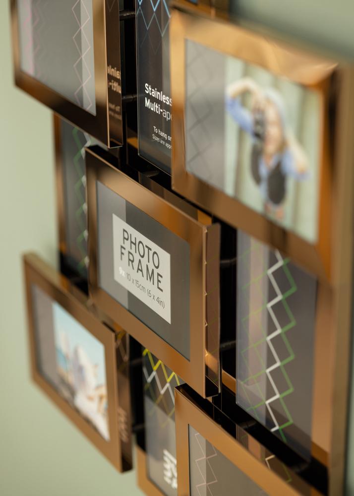 Stainless Steel Multirám Ružovo-zlatá - 9 Obrazy