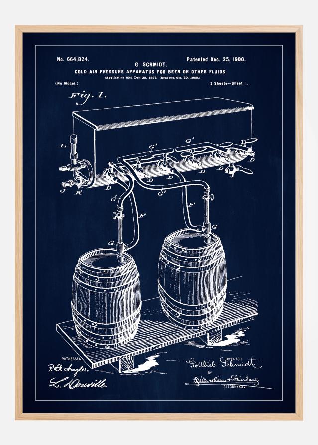 Patent Print - Beer Kegs - Blue Plagát