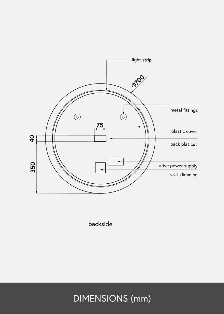 KAILA Zrkadlo LED 70 cm Ø