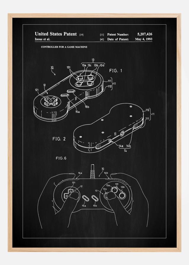 Patent Print - Game Controller I - Black Plagát
