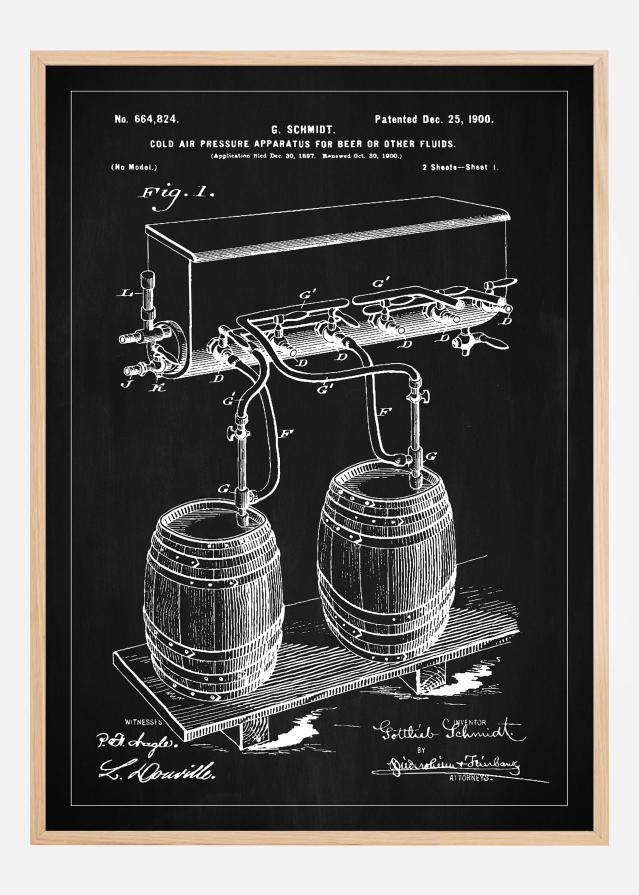 Patent Print - Beer Kegs - Black Plagát