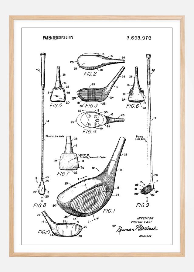 Patent Print - Golf Club - White Plagát