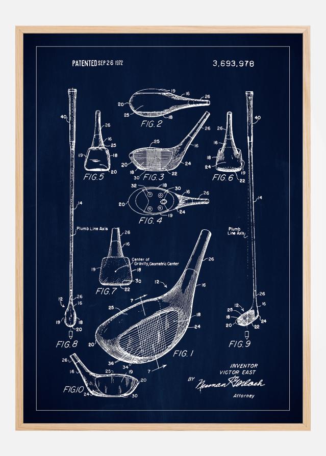 Patent Print - Golf Club - Blue Plagát