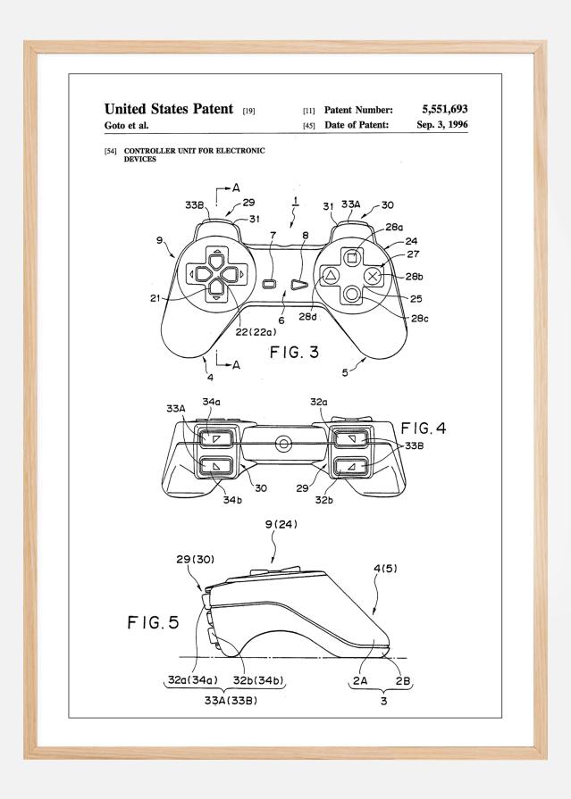 Patent Print - Game Controller II - White Plagát