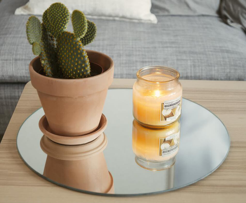 Zrkadlový podnos – okrúhle zrkadlo ako podnos na sviečky