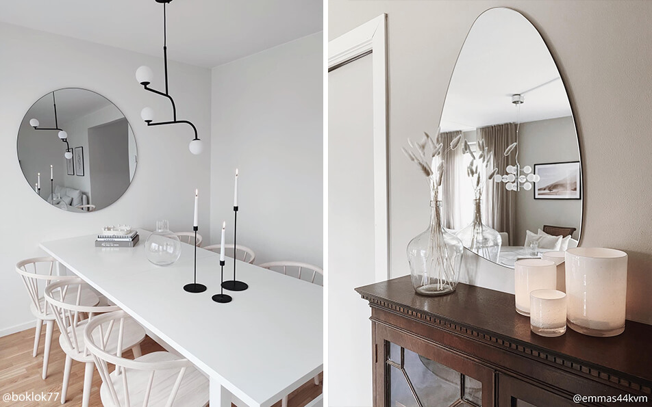 Kruhové zrkadlo v jedálni - vajcovité zrkadlo v obývačke